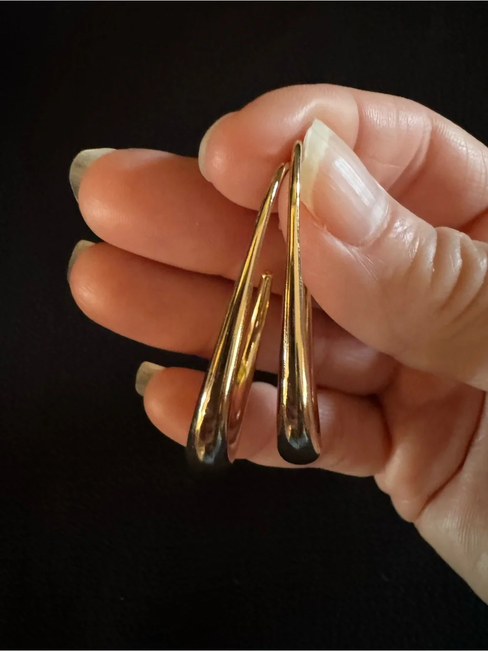 Gold Tone Sculptural Teardrop Hoop Earrings - 2”